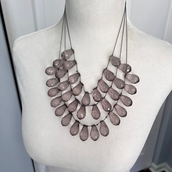 Multistrand gray faceted bead adjustable bib dramatic statement necklace - Picture 1 of 5